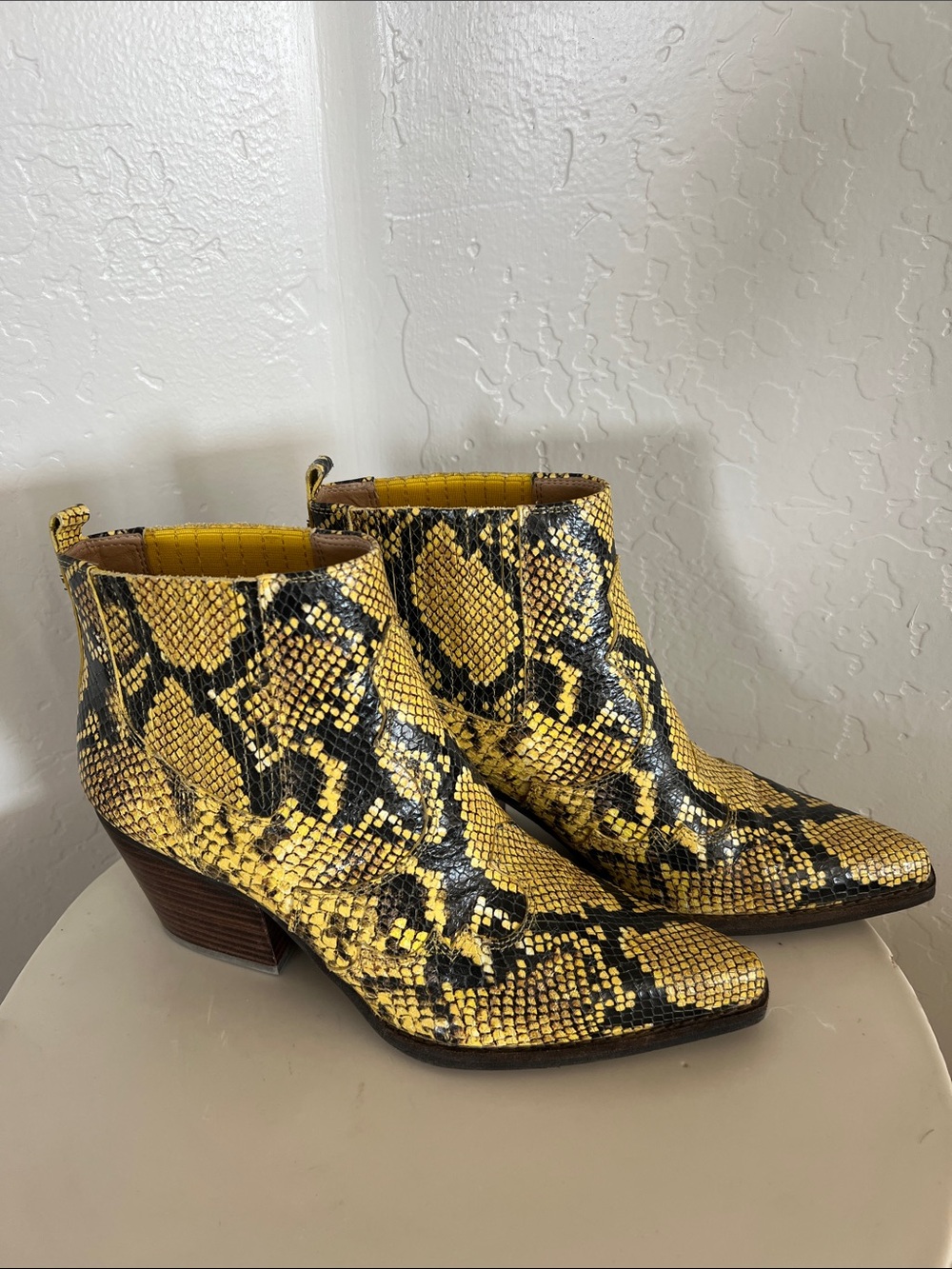 Sam Edelman Yellow Snake-Print Ankle Boots - Women